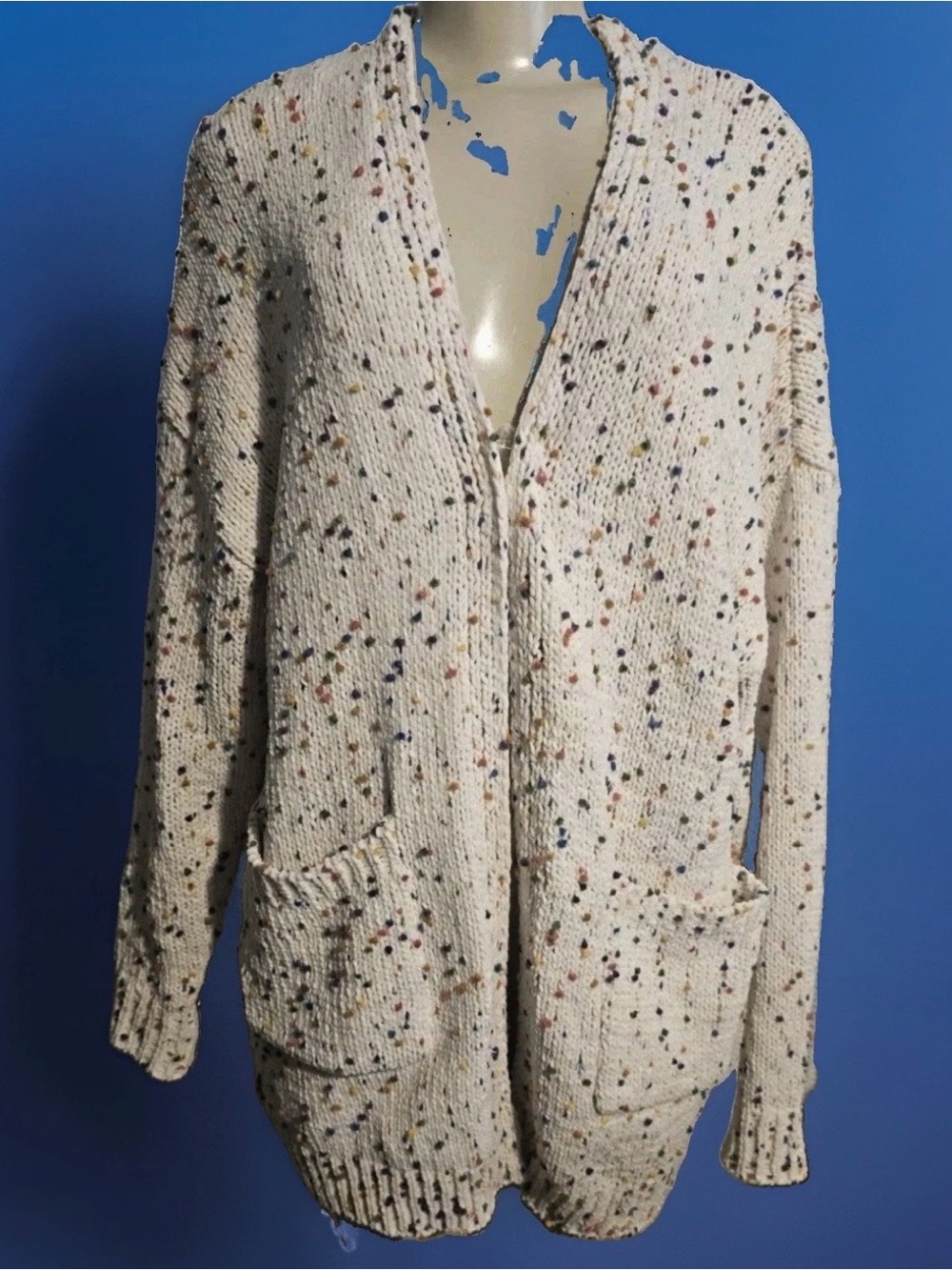 Unbranded Cream confetti Speckled Open Cardigan with Pockets M/L